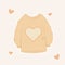 Cozy and symple hoodie pink knitted sweater with heart. Cute flat vector cartoon illustration. Fall aesthetic, home