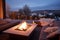 Cozy terrace with fire pit And sitting area in winter