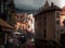 Cozy town in France with misty hills in the background