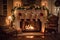 a cozy, traditional fireplace adorned with holiday greenery and stockings