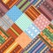 Cozy tribal patchwork blanket. Geometric ethnic pattern. Seamless fabric pattern. Wallpaper with pieces of decorations