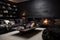 Cozy village house with spacious bright living room featuring dark cracked pepper color interior