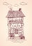 Cozy vintage street cafe house. European architecture. Hand drawn Vector Illustration.