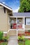 Cozy walkout deck with red chairs