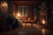a cozy and warm interior in a country house at night, with a quiet and peaceful atmosphere