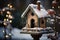 Cozy winter birdhouse feeder provides refuge with seasonal charm and warmth