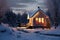 Cozy Winter Cabin at Dusk with Christmas Decor