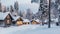 Cozy Winter Cabins with Warm Glowing Windows in a Snowy Forest
