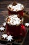 cozy winter drink hot chocolate with marshmallows, vertical