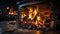 Cozy winter night, glowing firewood warms our comfortable home generated by AI