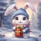 Cozy Winter Wonderland: Kawaii Chibi Bunny in Festive Attire