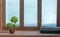 Cozy winter wooden window sill indoors home background