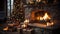 Cozy Wintertime Scene in a Living Room Warm Cozy Holiday Scene Crackling Fireplace with Gifts, generative AI