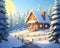 cozy wooden cottage in the winter forest.