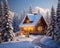 cozy wooden cottage in the winter forest.