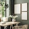 Cozy workplace interior at home with frame mockup