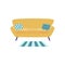 Cozy yellow sofa or couch for home interior a flat isolated vector illustration.