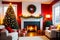 Cozy Yuletide Memories, Ornaments and Fireplace Ambiance, AI Generated