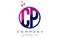 CP C P Circle Letter Logo Design with Purple Dots Bubbles