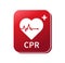 CPR button. Emergency defibrillator sign. Automated External Defibrillator. Hearts electricity. Vector illustration