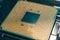 CPU golden pins contacts, processor unit close-up