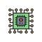 CPU microprocessor, computer chip flat color line icon.