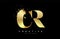 CR C R Letter Logo with Gold Melted Metal Splash Vector Design