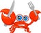 Crab holds fork and spoon cartoon