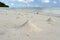 Crab mounds on beach shore. Platte Island. Seychelles.