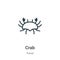 Crab outline vector icon. Thin line black crab icon, flat vector simple element illustration from editable travel concept isolated