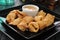 Crab rangoon with peanut sauce