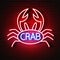 Crab Sign with Neon Light Glowing Vector Illustration