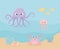 Crab snail jellyfish octopus fishes sand life cartoon under the sea