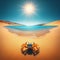 Crab stands alone on a golden sun drenched beach