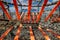 Crab traps orange gateway, dirty cages used to catch large numbers of crabs in Mudeford Quay UK, sea creatures