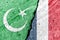 The crack between France and Islamic flags. The concept of islamic conflict, religios crisis and confrontation