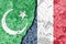 The crack between France and Islamic flags. The concept of islamic conflict, religios crisis and confrontation