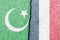 The crack between France and Islamic flags. The concept of islamic conflict, religios crisis and confrontation