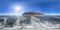 Crack on the ice of Lake Baikal from Olkhon. Spherical 360 vr 180 degree panorama