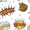 Crack wow and boom comic sounds visualization seamless pattern