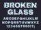 Cracked broken font, smashed letters and numbers. Glitch broken alphabet, crushed glass letters flat vector illustration set.