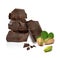 Cracked chocolate tablets stack with pistachios