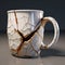 Cracked Coffee Mug: Detailed Hyperrealism Design For Environmental Awareness