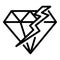 Cracked diamond icon, outline style