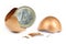 Cracked egg with Euro coin