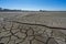 Cracked floor of dry river where sludge was.  Representation of a period of severe drought with a small river branch