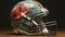 Cracked Football Helmet: Photorealistic Painting With Basquiat Texture