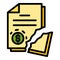 Cracked money papers icon color outline vector