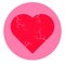 Cracked red heart on pink. Circular icon