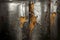 Cracked stainless steel shiny panel backround, distressed grunge background with golden, chromium and rusty elements